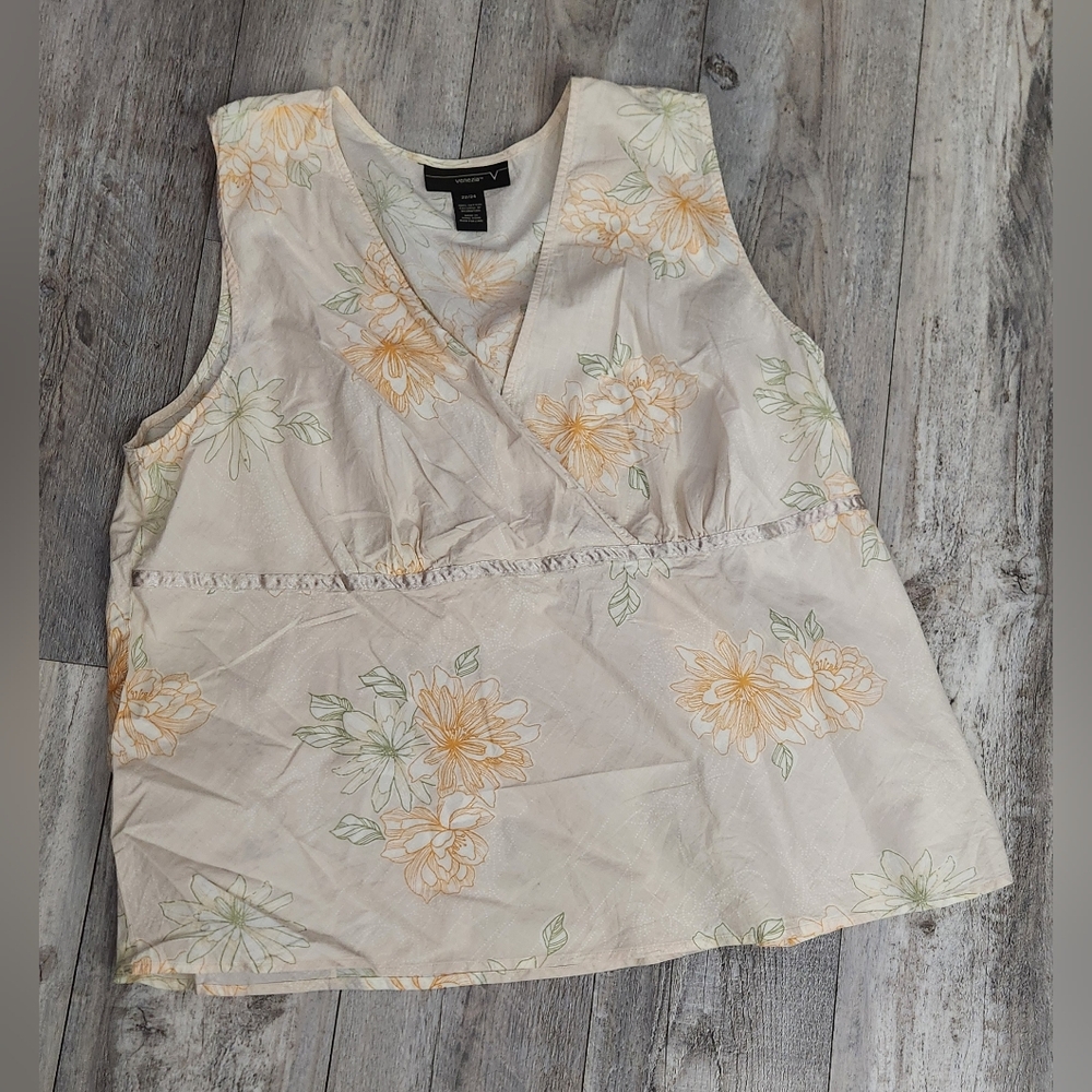 Venezia Cream Floral Sleeveless Surplice Tank with Yellow Blossoms
